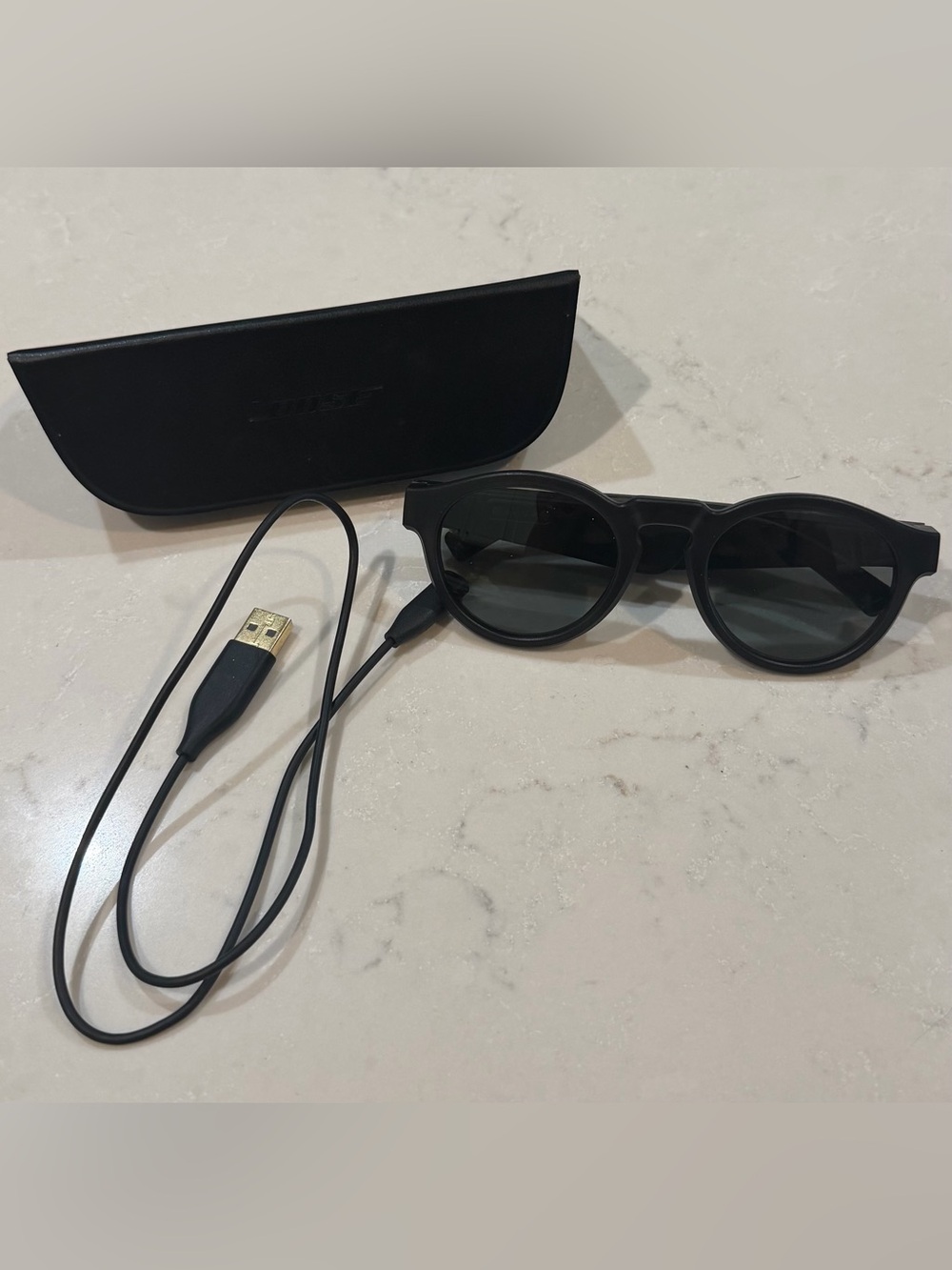 Bose Black Round-Style Audio Sunglasses with Charging Cable